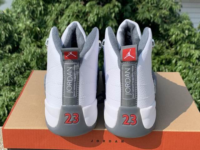 Air Jordan 12 Men's Basketball Shoes Dark Grey White Detail;